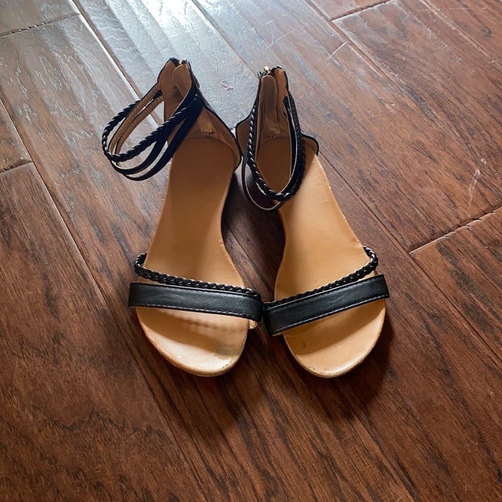 Bella Marie black ankle strap zip back closure sandals 7.5 Birken-15 - Picture 1 of 8